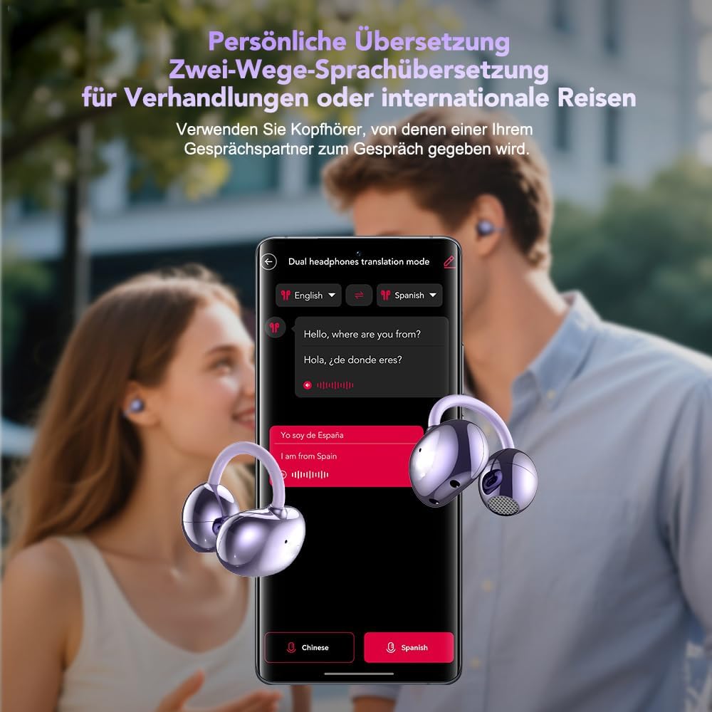 NE32 AI Kopfhörer Übersetzer,3-in-1 Echtzeit Übersetzungskopfhörer 136 Sprachen mit App,Echte drahtl