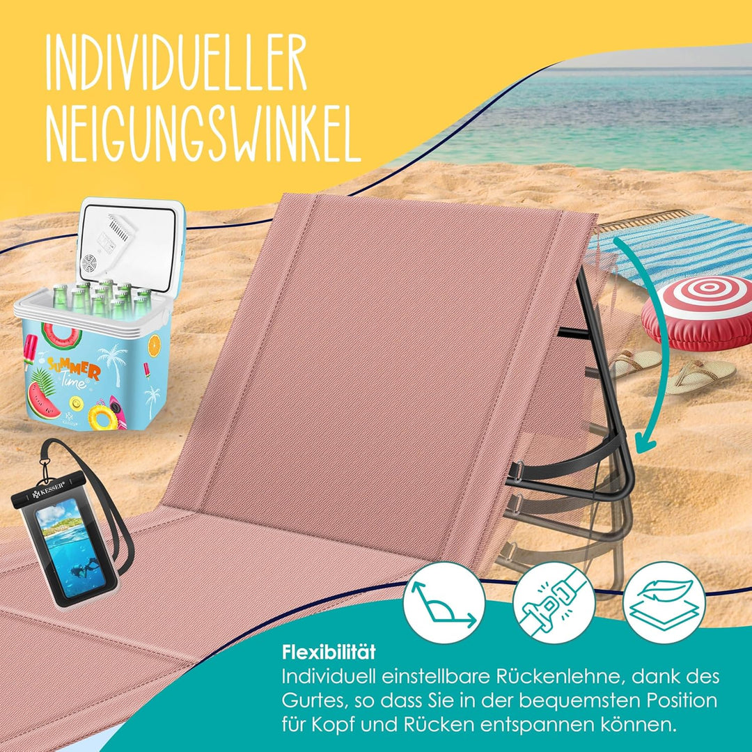 KESSER® 2er Set Strandmatte klappbar mit Verstellbarer Rückenlehne, Tragegurt, wasserdichter Tasche