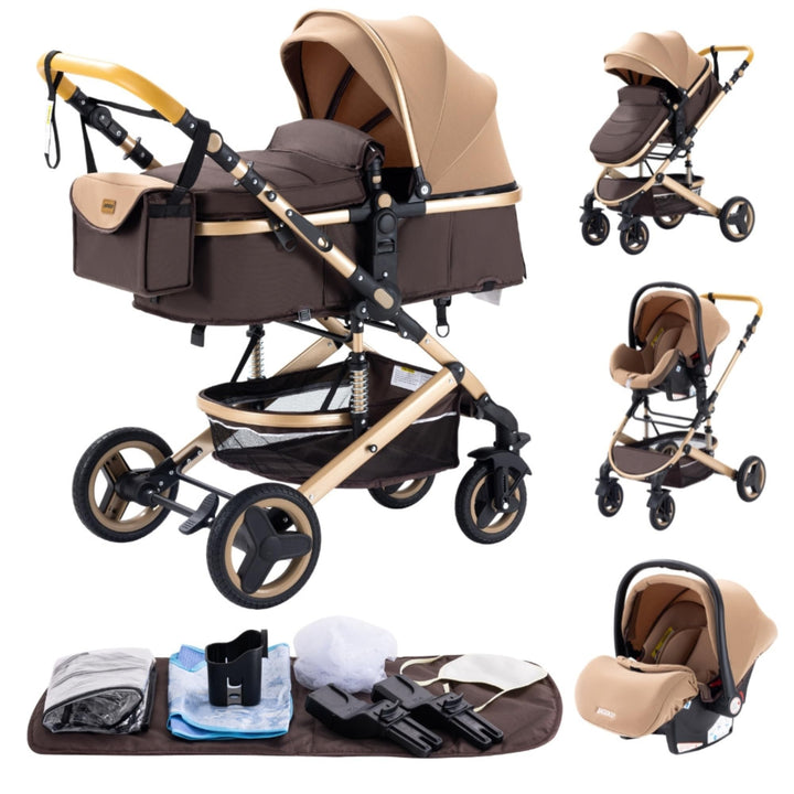 YAZOCO kinderwagen 3 in 1 Buggy Babybett Komplett Set Einem Klick Zusammenklappbarer Kinderwagen, Ko