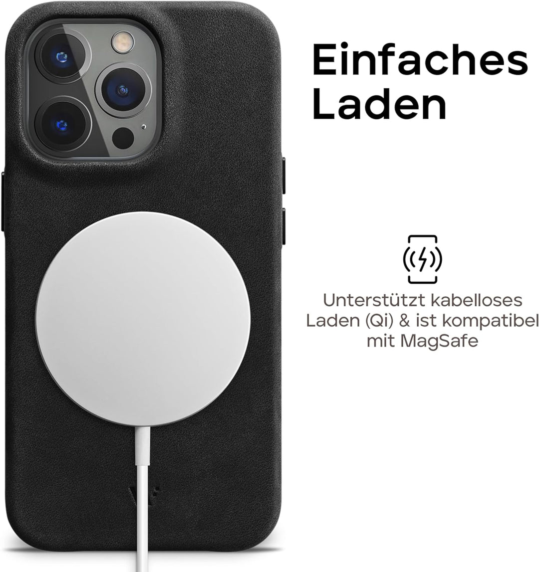 WIIUKA Hülle für iPhone 14 Pro Max, Leder aus Deutschland, Lederhülle extra Dünn, Premium Handyhülle