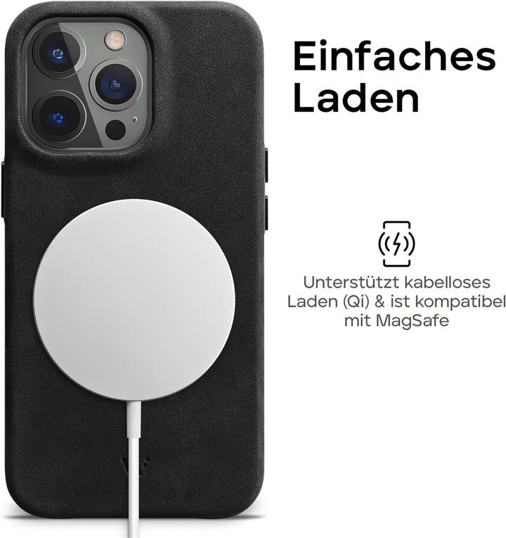WIIUKA Hülle für iPhone 14 Pro Max, Leder aus Deutschland, Lederhülle extra Dünn, Premium Handyhülle