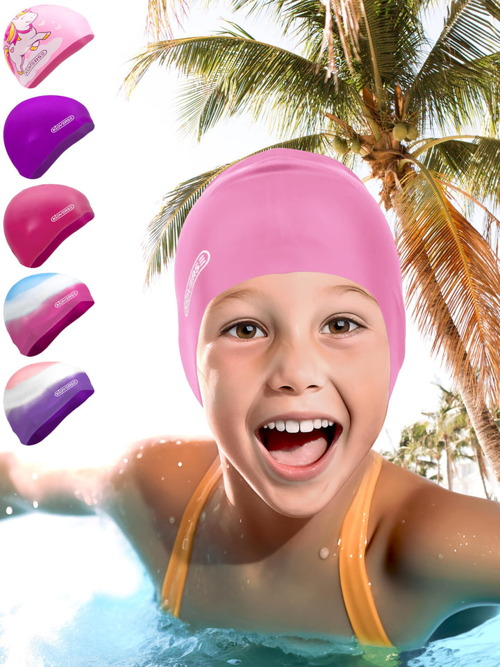 KIDVERSE Badekappe Mädchen - Wasserdichte Badekappe mit Anti-Rutsch-Noppen - Schwimmhaube mit UV-Sch