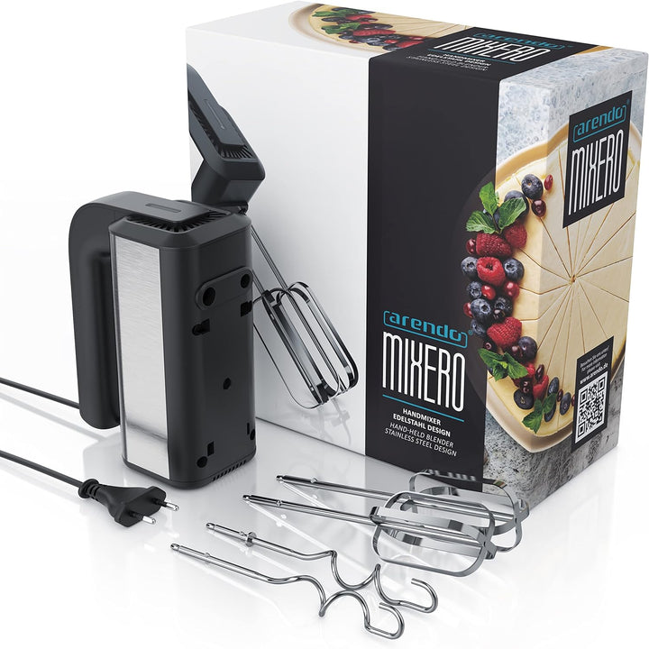 Arendo - Handmixer, Handrührer, 350 Watt, 2 Rührbesen, 2 Edelstahl-Knethaken, spülmaschinengeeignet,