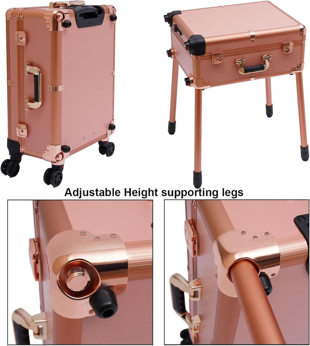 Kosmetikkoffer Trolley mit Spiegel und Licht Mobile Schminkstation Tisch, Einstellbare Höhe und Hell