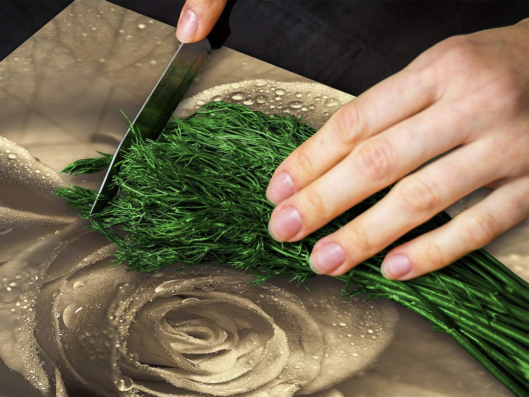 Schneidbrett aus Hartglas und schützende Arbeitsoberfläche – Schneideplatten SINGLE mit 60 x 52 cm u