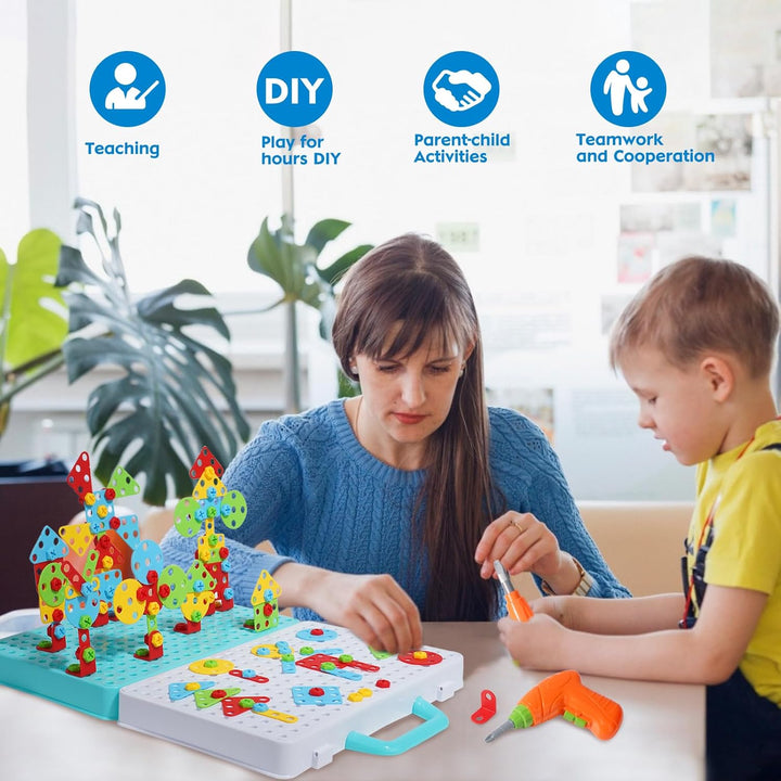 Ark miido Kinder Werkzeugkoffer mit Bohrmaschine Schrauben Steckspiel Montessori Spielzeug Pädagogis