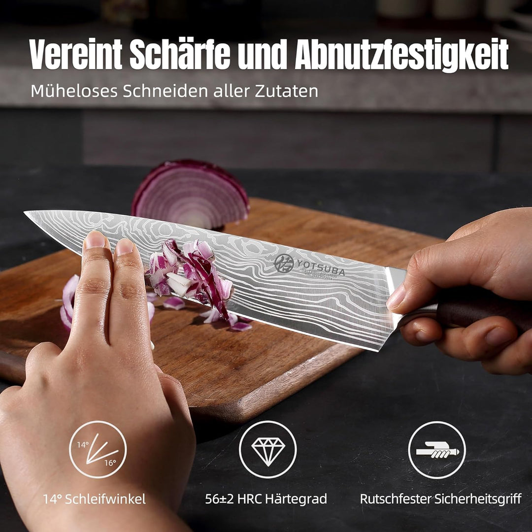 YOTSUBA Profi Küchenmesser, 20cm Klingenlänge, Scharfes Küchenmesser Kochmesser Fleischmesser mit Er