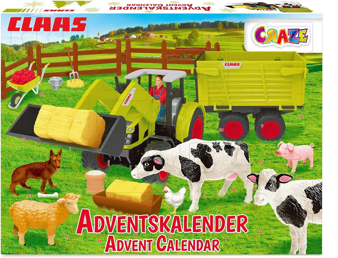 CRAZE Adventskalender CLAAS Traktor Kalender Junge und Mädchen Weihnachtskalender 2022 Bauernhof Spi