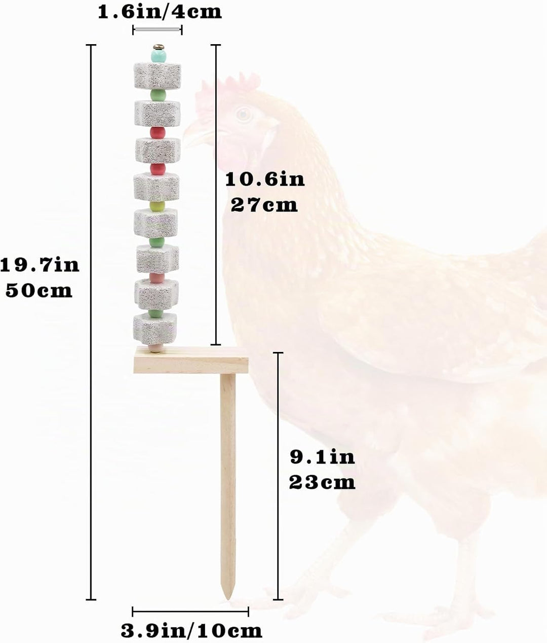 Dnoifne 2 Pack Hühnerkauspielzeug, Kükenschnabel Schleifen Kalziumstein mit Holzpfahl, Hühnerkäfig Z