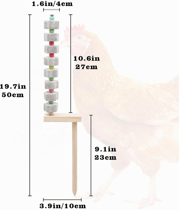 Dnoifne 2 Pack Hühnerkauspielzeug, Kükenschnabel Schleifen Kalziumstein mit Holzpfahl, Hühnerkäfig Z