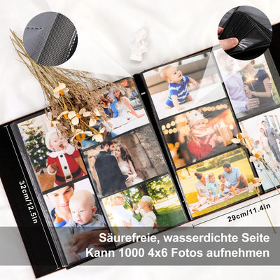 Lanpn Fotoalbum 10x15 1000, Extra Grosses XXL Leinen Einstecken Einsteckalbum für Hoch und Querforma