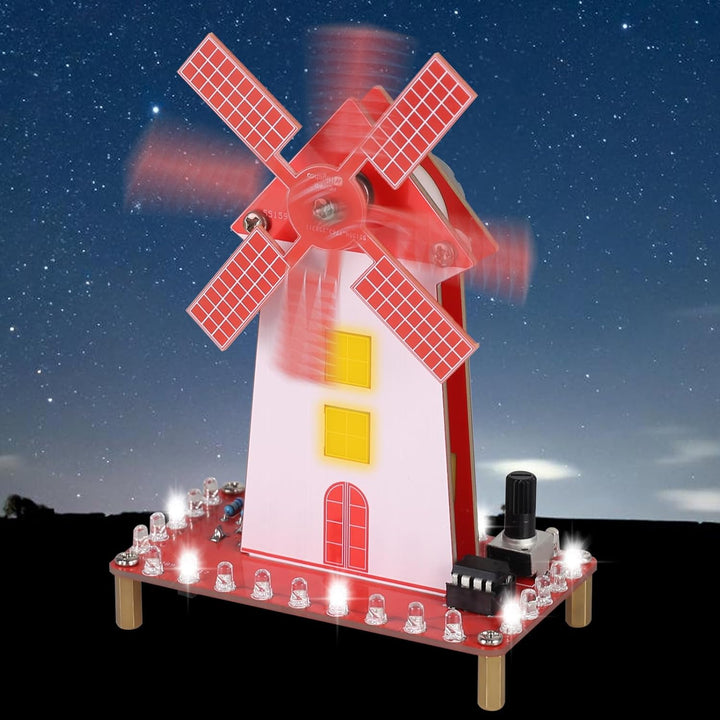 LED Windmühle Löt Bausatz, ElektoLoter DIY Windmill Elektronik Baukasten mit Einstellbare Drehzahl,