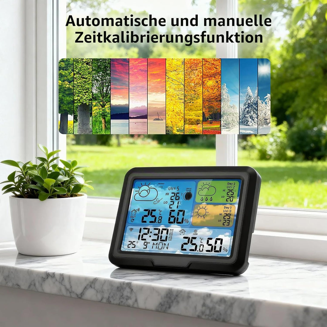 Wetterstation Wlan,Mit 3 Aussensensor &amp; Wettervorhersage,Mit App Tuya Und Smartlife,Digital Farbdisp