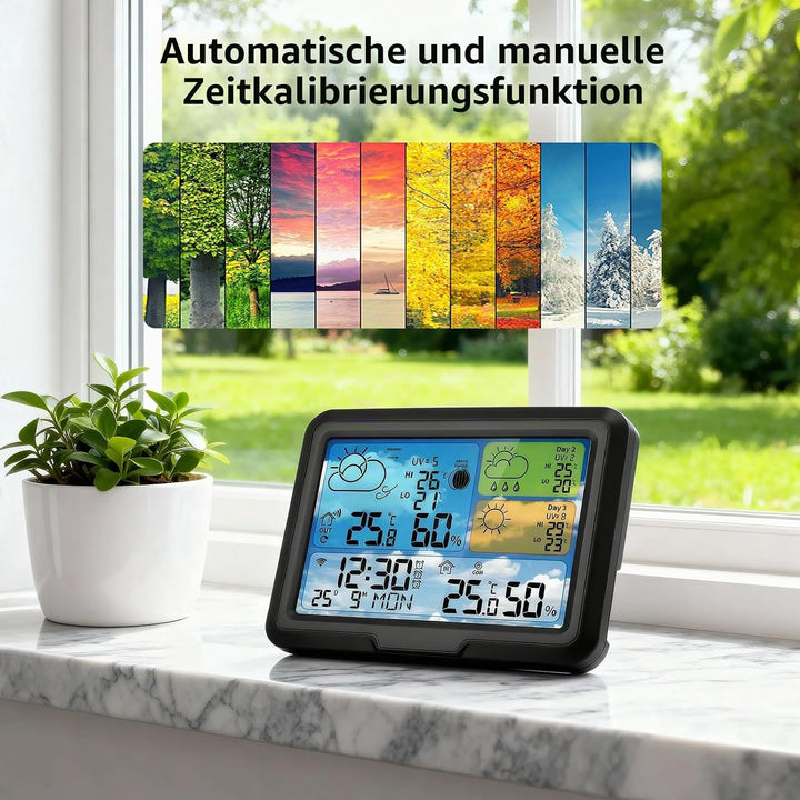 Wetterstation Wlan,Mit 3 Aussensensor &amp; Wettervorhersage,Mit App Tuya Und Smartlife,Digital Farbdisp