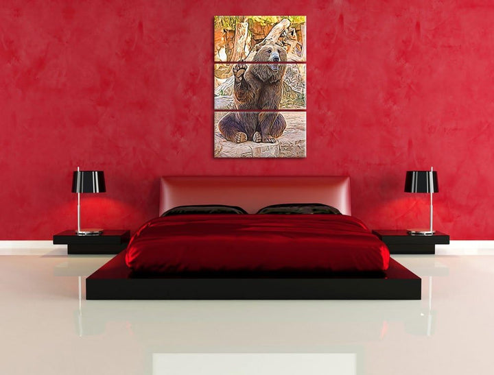 Bär sagt Hallo Spezial 3-Teiler Leinwandbild 120x80 Bild auf Leinwand, XXL riesige Bilder fertig ger