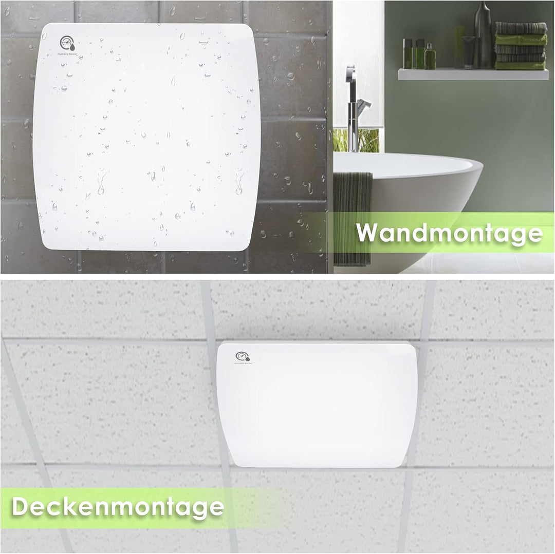 Jopassy Badlüfter 100 mm Abluftventilator mit Rückschlagventil, Badlüfter mit Feuchtigkeitssensor, W