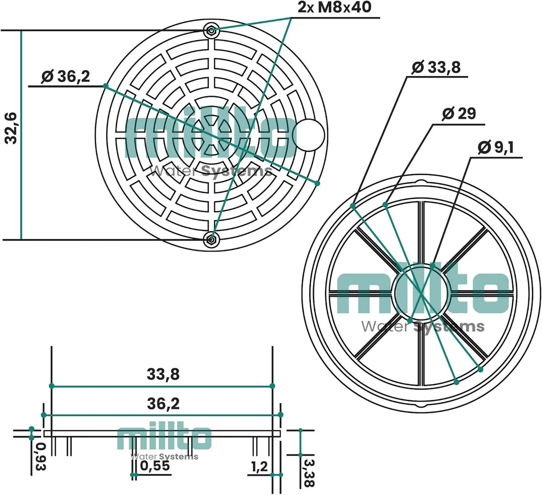 Millto 5X Schachtdeckel Kanaldeckel Kontrollschacht Abdeckung 315mm Glattrohr Schwarz Polypropylen-S
