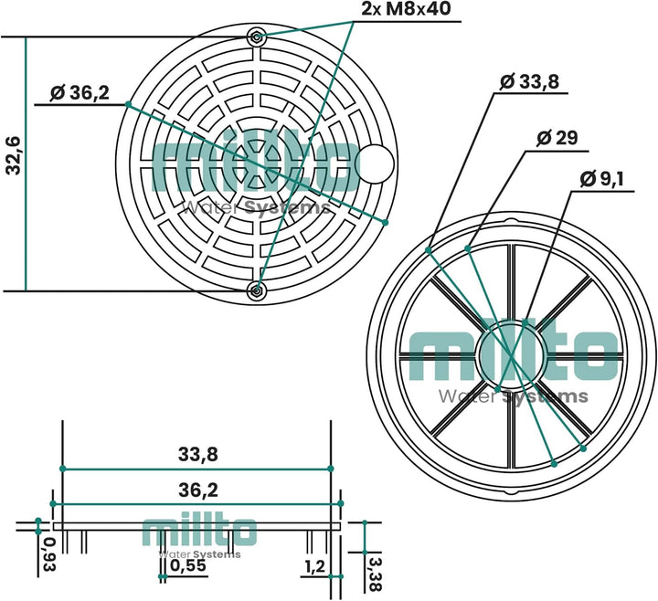 Millto 5X Schachtdeckel Kanaldeckel Kontrollschacht Abdeckung 315mm Glattrohr Schwarz Polypropylen-S