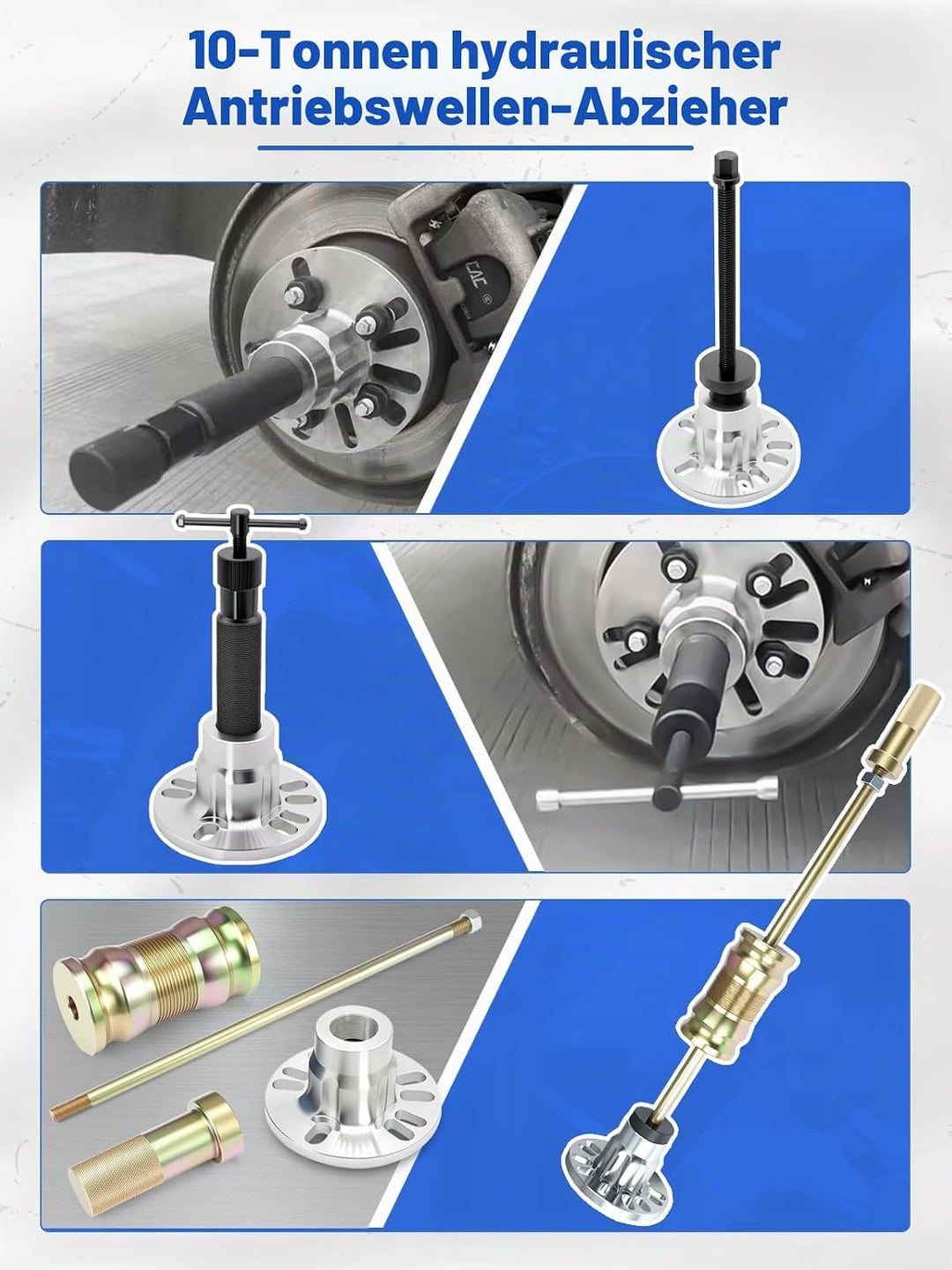 10T 8Tlg Hydraulischer Radnaben Abzieher Profi-Set, Universell für 4/5-Loch Felgen (96-125mm), Antri