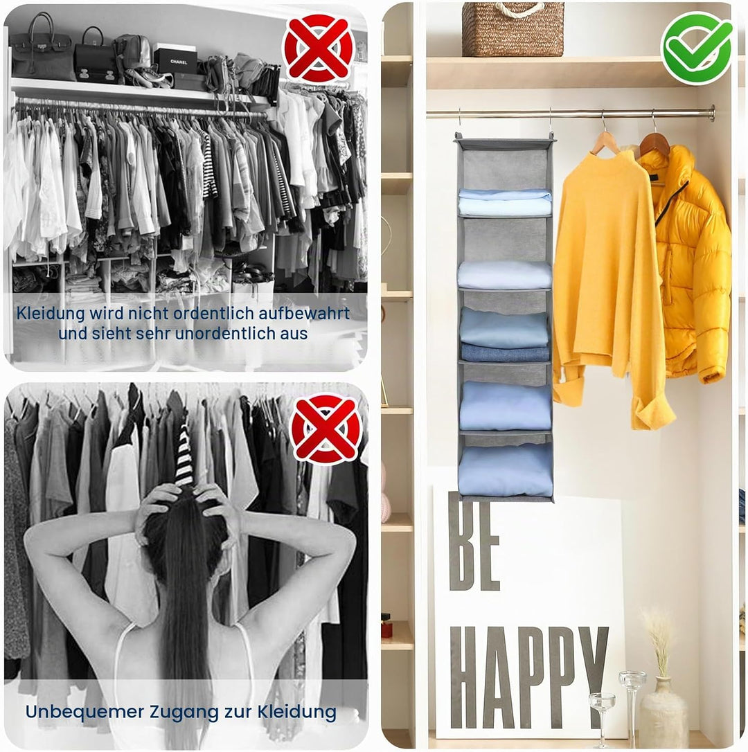 AiQInu Hängeregal Kleiderschrank,Hängeaufbewahrung Schrank Organizer mit 5 Fächern,Faltbar Platzspar