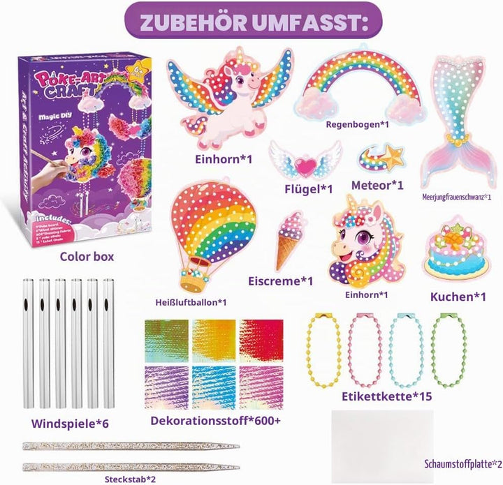 JOYVOVO Poke Art Bastelset Mädchen ab 6 Jahre, Einhorn DIY Kreativset mit 9 Mustern &amp; 600+ Stoffen,
