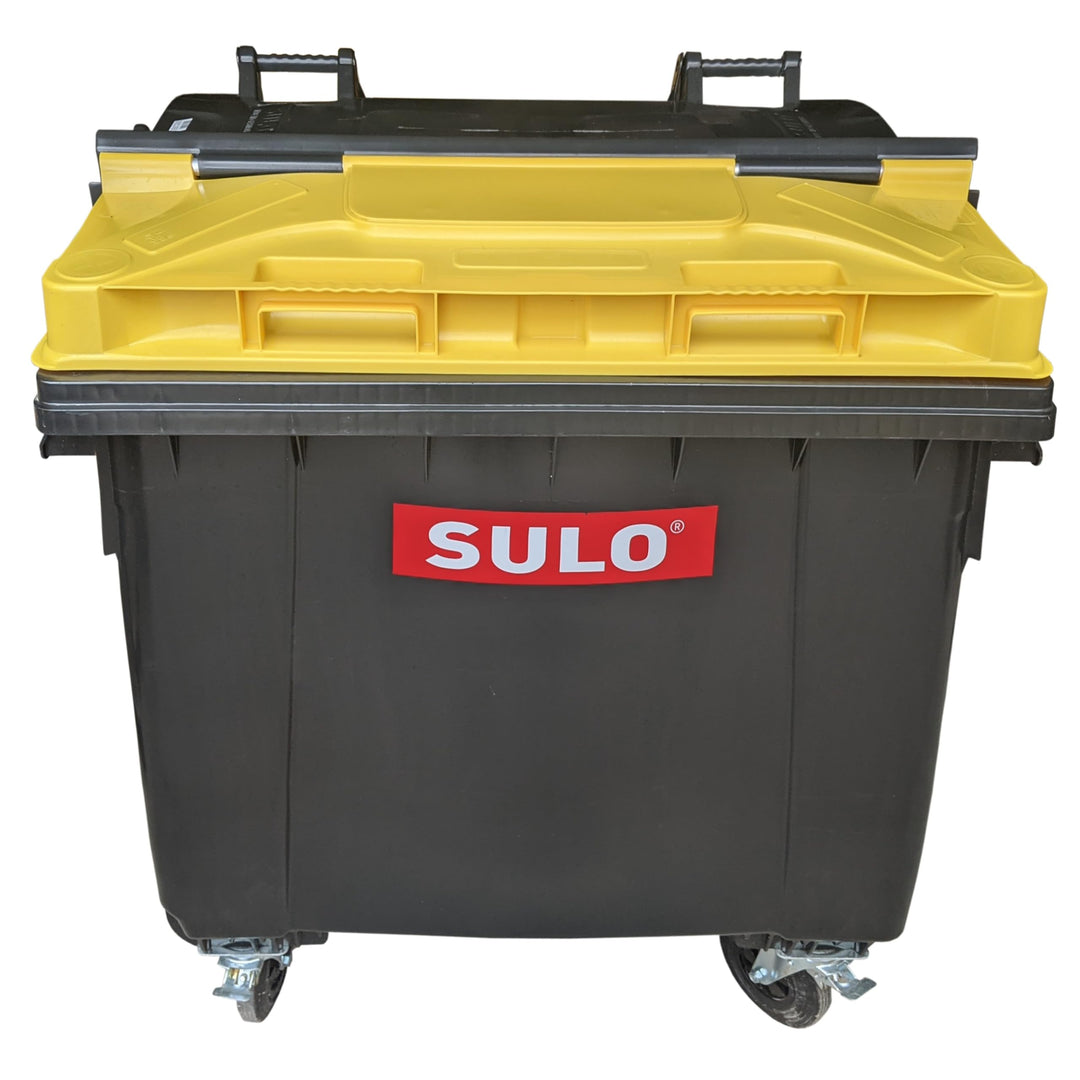 Sulo Graue Mülltonne Müllcontainer MGB 1100 Liter mit Einwurfdeckel in Gelb | Müllgrossbehälter Abfa
