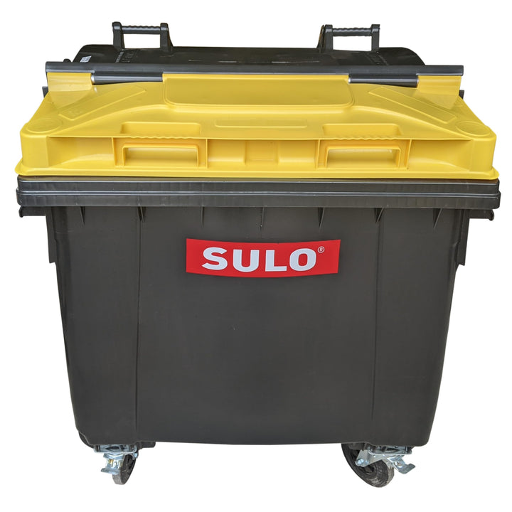 Sulo Graue Mülltonne Müllcontainer MGB 1100 Liter mit Einwurfdeckel in Gelb | Müllgrossbehälter Abfa
