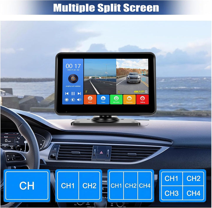 Dual Rückfahrkamera Kameras Set Kabelgebunden, 7 Zoll IPS Monitor 4K DVR mit Android Cast, IP68 Wass