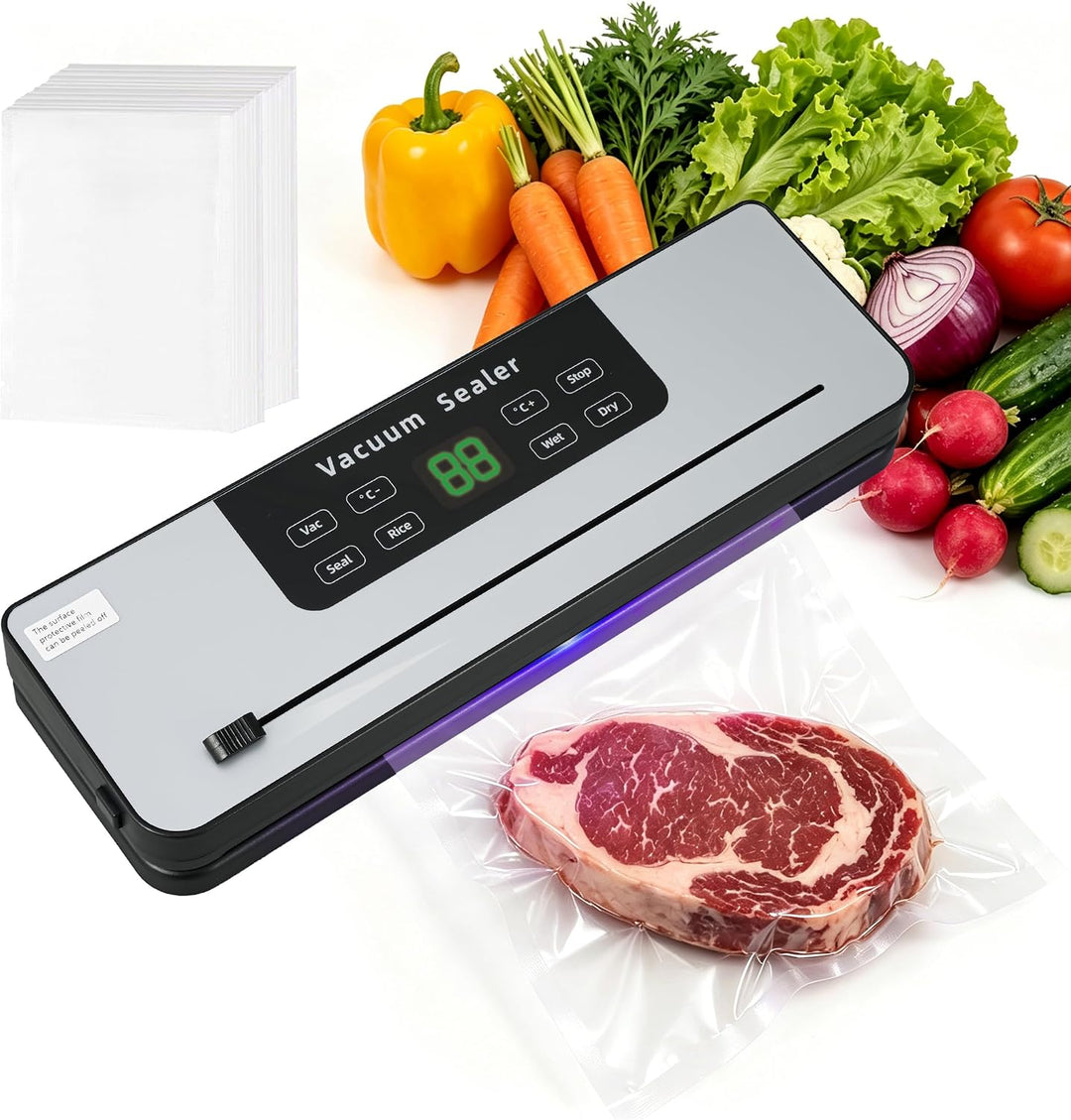 Vakuumierer 6-in-1 für nasse und trockene Lebensmittel | Temperaturregelung, Schneidemesser, 50 Vaku