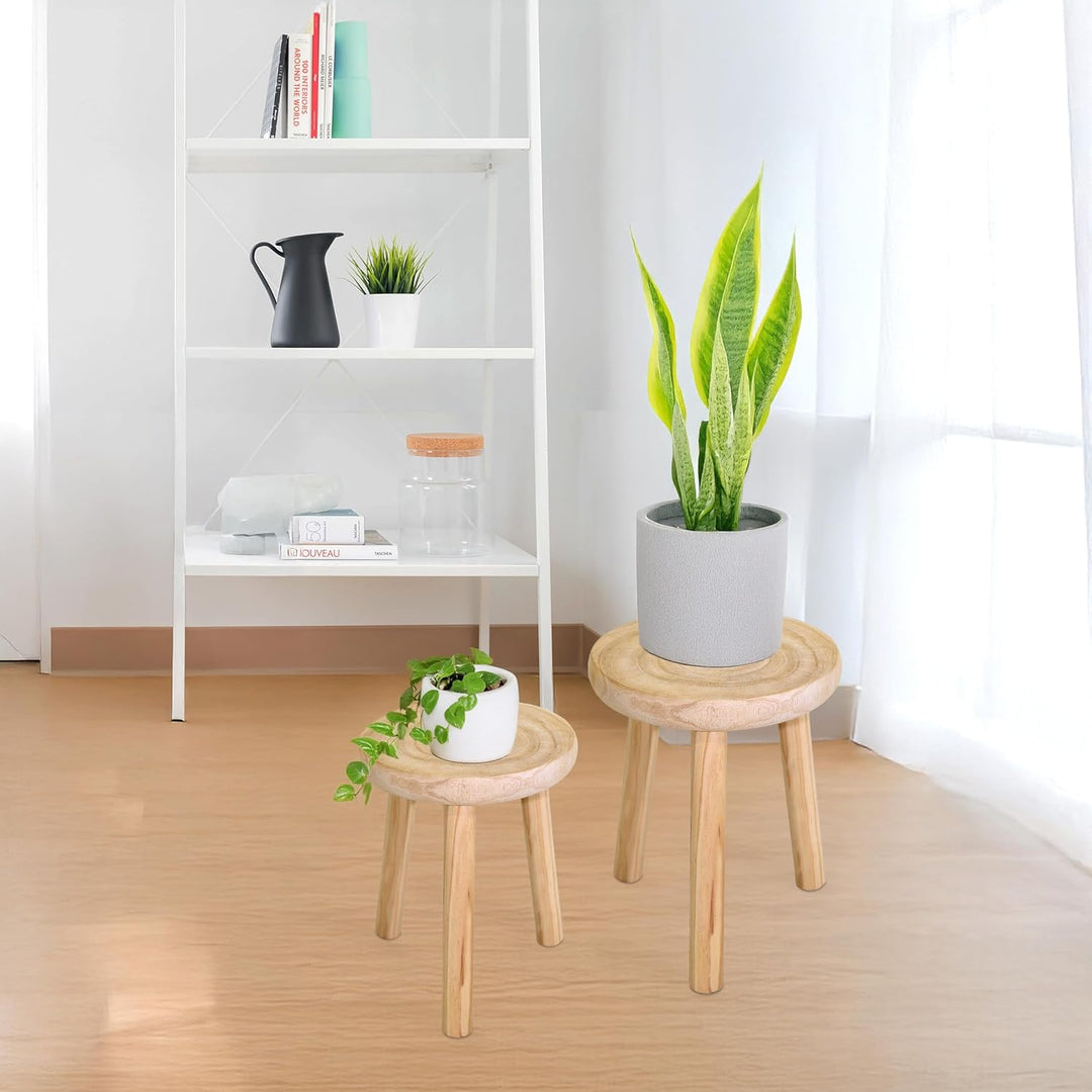 Spetebo Holz Blumenhocker mit 3 Beinen - Ø 35 cm - Deko Hocker rund naturbelassen - Pflanzenständer