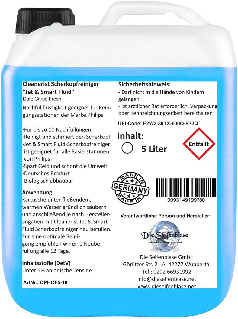 2x5 Liter Cleanerist Jet & Smart Fluid Reinigungsflüssigkeit Kompatibel-Ersatz für Philips Rasierer
