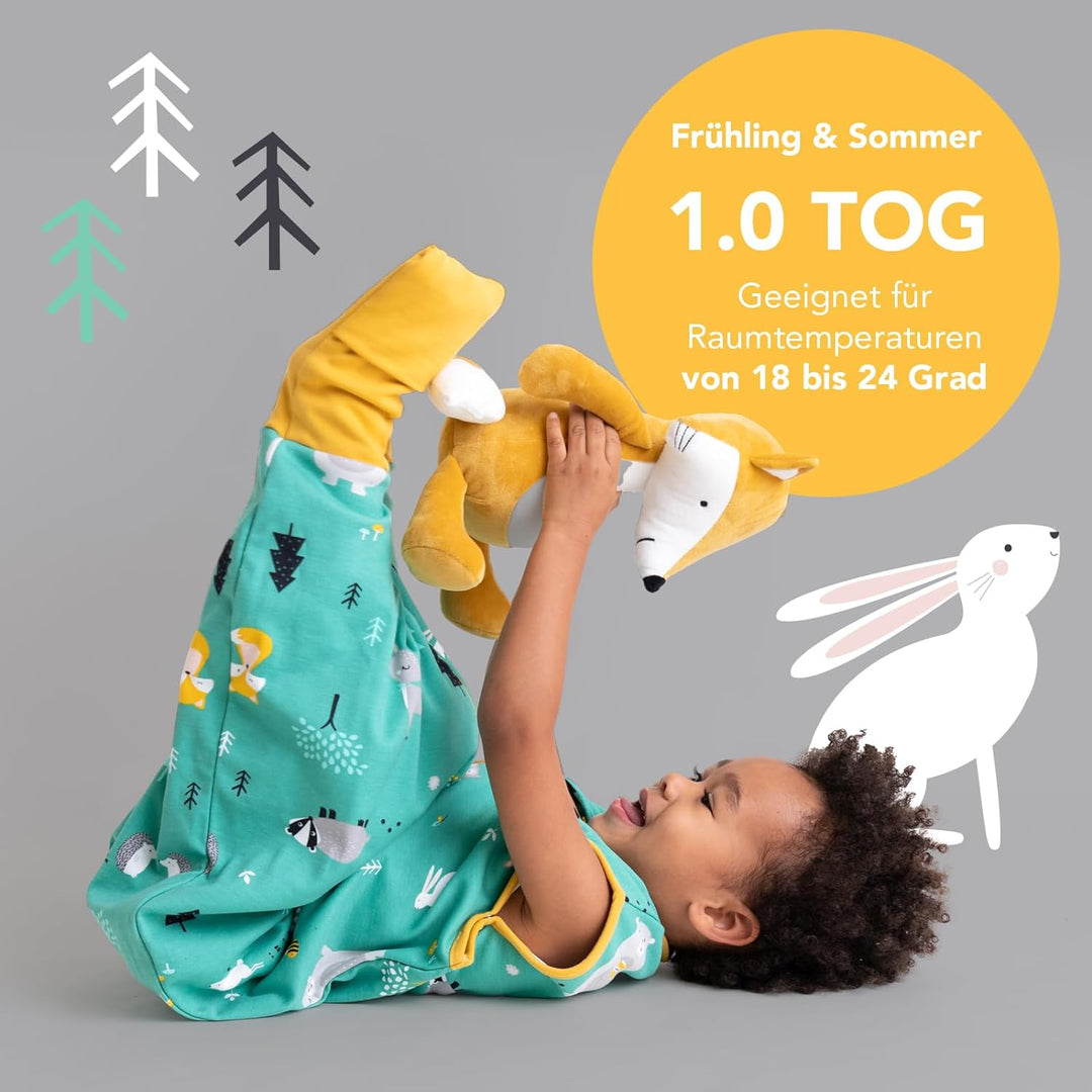 schlummersack Bio Baby Schlafsack mit Füssen Sommer 1 Tog 60 cm dünn Waldtiere | Schlafsack mit Bein