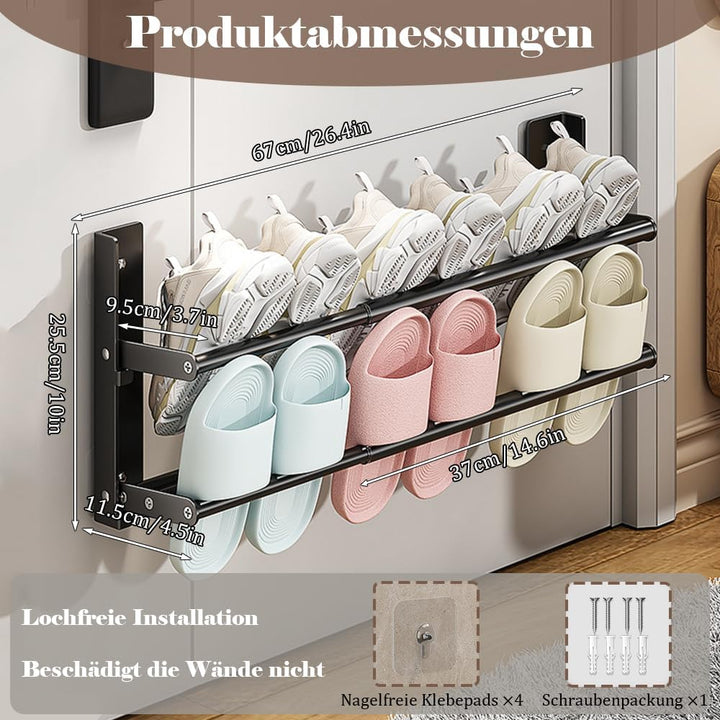 Schuhregal Wand, 2 Ebenen 37-67cm Ausziehbar Schuhablage, Faltbar Metall Schuhhalter Schmal Platzspa