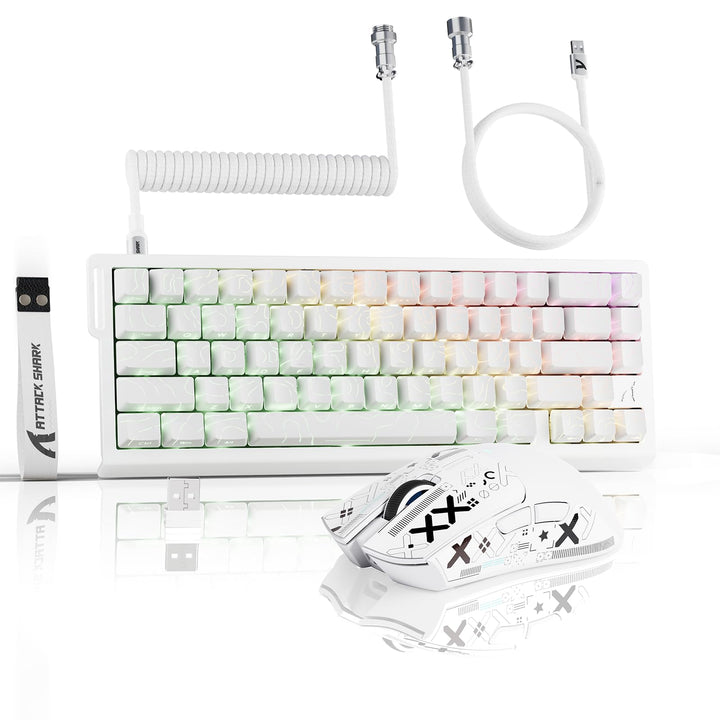 ATTACK SHARK 3-in-1 Kabellose X68PRO HE-Tastatur&X11-Gaming-Maus&Spiral-C01PRO-Kombination,BT/2,4G/W