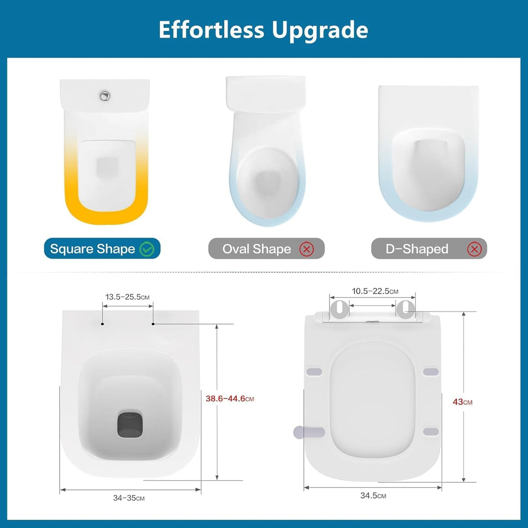 Toilettendeckel mit Absenkautomatik Eckig Form, Slim Klodeckel Duroplast, WC-Sitz mit Schnellverschl