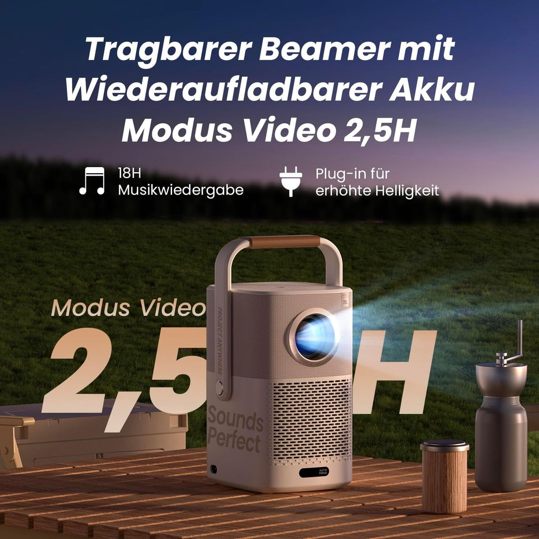 Yaber T2 Beamer mit JBL Sound & Integriertem Akku, Portable Projektor 1080P Native Full HD, 290 ISO