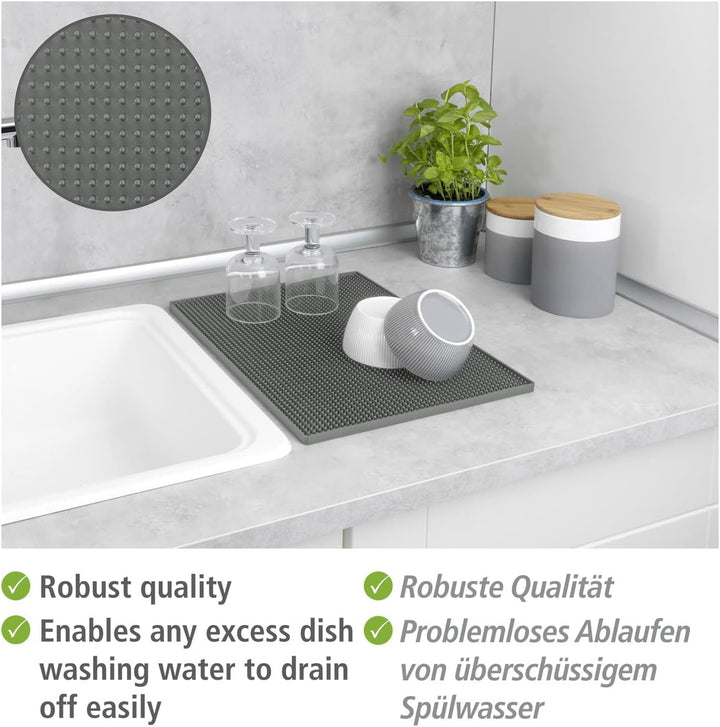 WENKO Geschirr-Abtropfmatte Maxi, extra grosse Gummimatte 40 x 30 cm, mit Noppenstruktur zum Abtropf