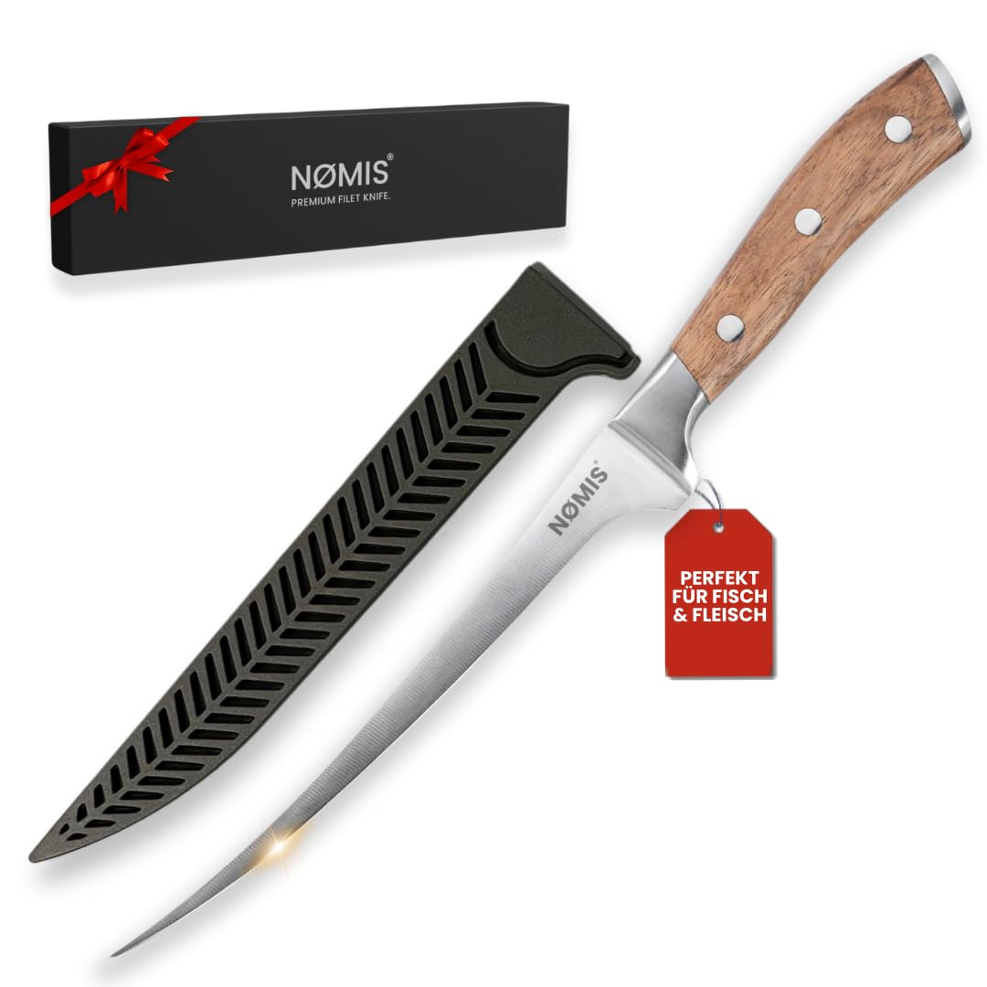 NØMIS Premium Filetiermesser Fisch | Filitiermesser scharf Fisch | Fischmesser | 18,5 cm Klinge aus