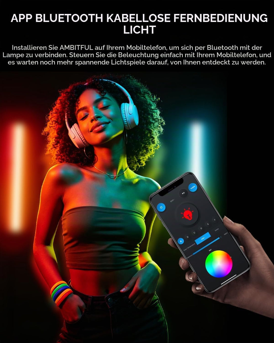 AMBITFUL A2 Vollfarbiges RGB-Röhrenlicht, CRI 95 TLCI 97 Genaue Farbe, 2500K-8500K einstellbar, RGB