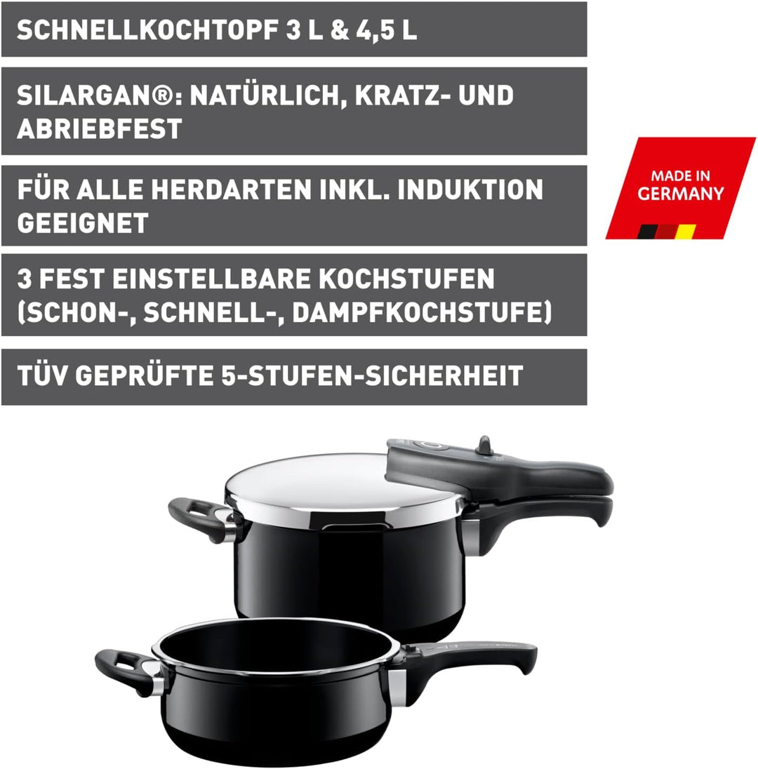 Silit Sicomatic t-plus Schnellkochtopf Set 2-teilig 4,5l + 3,0l, Schnelltopf 22 cm, Silargan Funktio