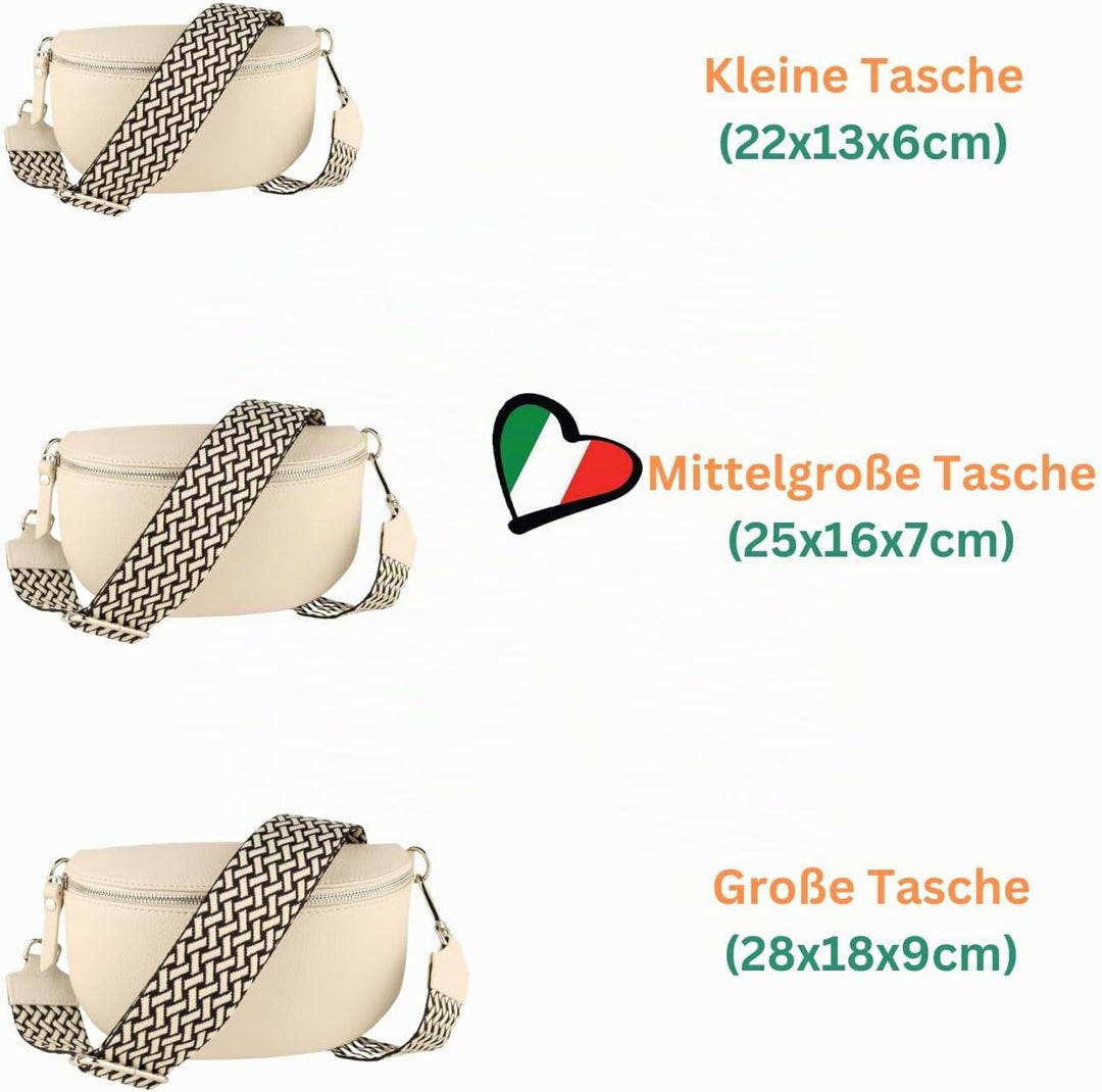 MIRROSI® Bauchtasche Damen, Echtleder, Made in Italy, Umhängetasche, Brusttasche, Crossbody Bag (1 T
