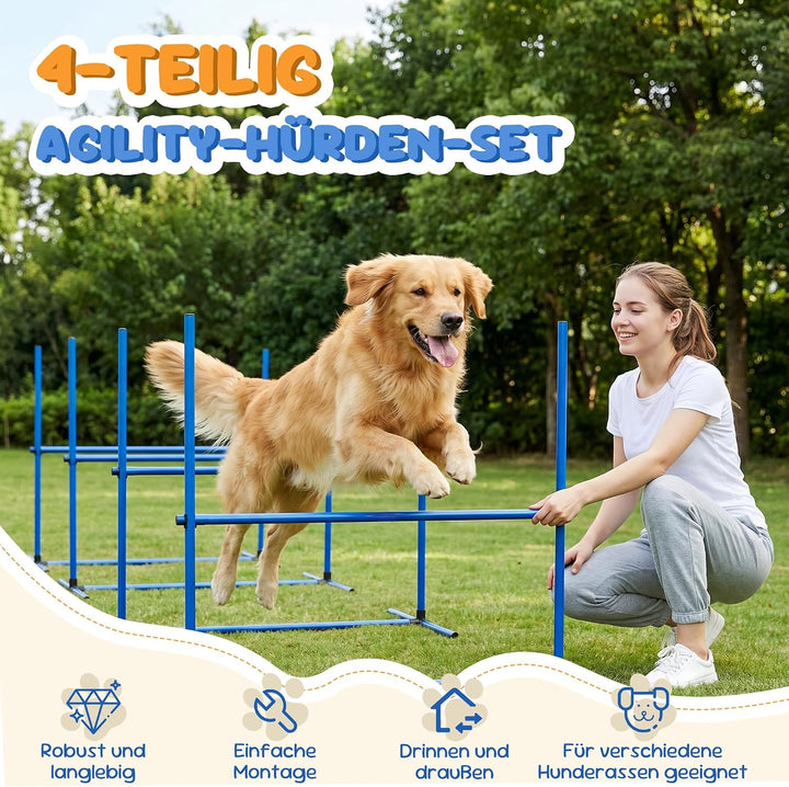 YRHome Hunde Agility Hürdenset Agility-Ausrüstung für Hunde 4 x Hürden Slalom Stangen Hunde Training