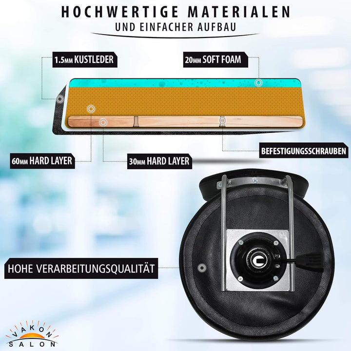 Premium Rollhocker mit ovaler Lehne höhenverstellbar von 50 bis 65 cm - Rundsitz- Drehhocker Arbeits