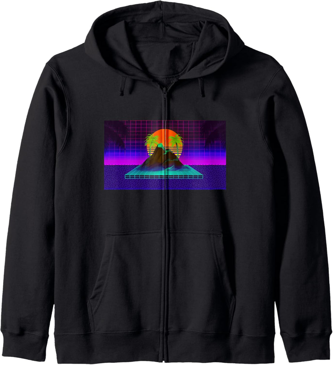 Retro Sunset Mountains Orange Purple Black Green Kapuzenjacke