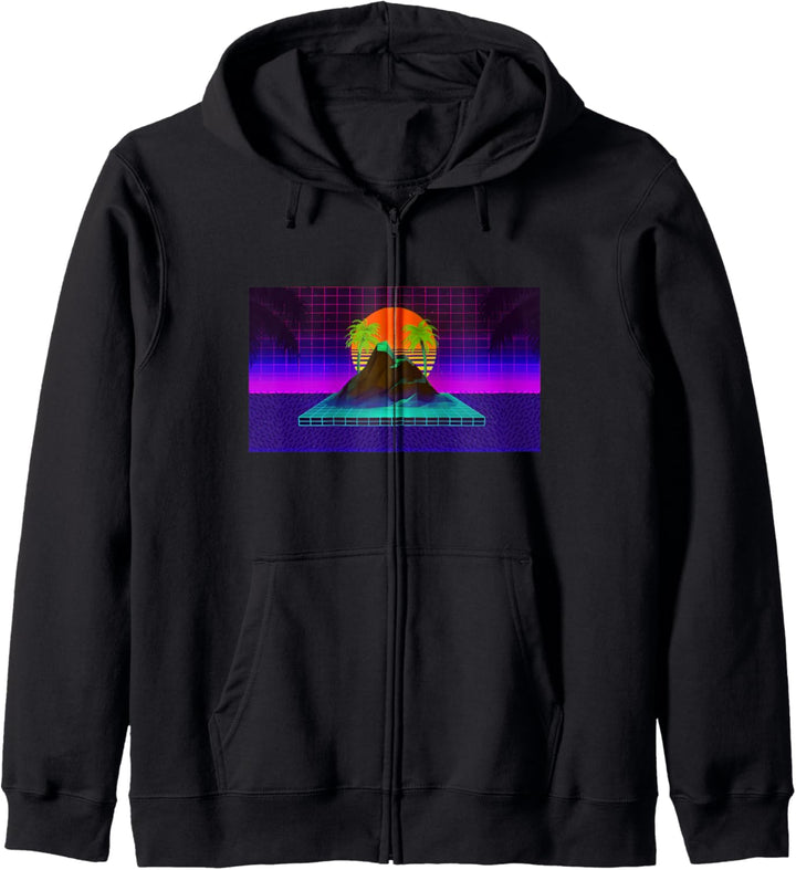 Retro Sunset Mountains Orange Purple Black Green Kapuzenjacke