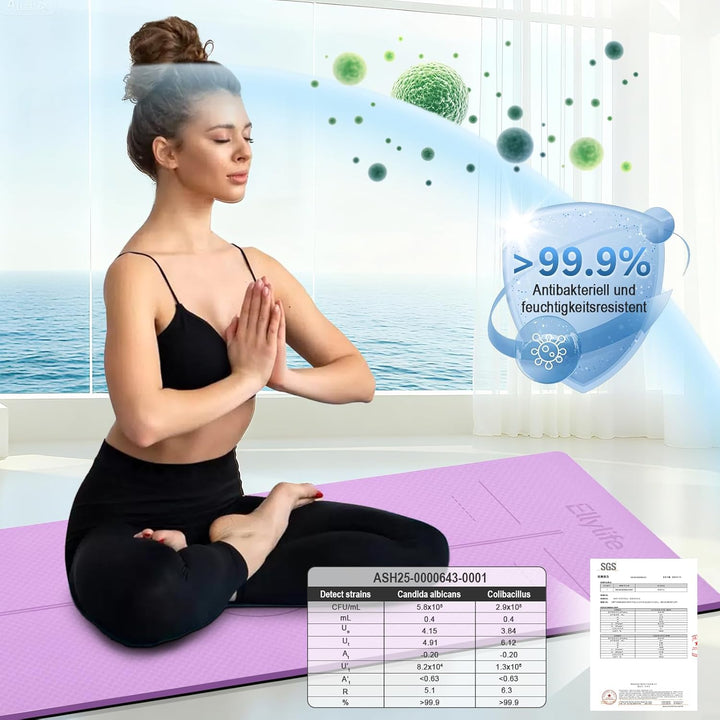 Yoga Matte Rutschfest Dick, Nachhaltige Naturkautschuk + Eco TPE oder PU, Ausrichtungslinien, Hautfr