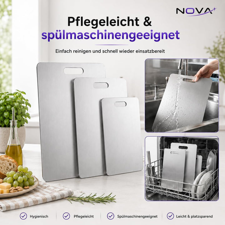 Titan Schneidebrett Set 3-teilig (S+M+L) aus 100% Titan, doppelseitig & BPA-frei – Premium Küchen Sc