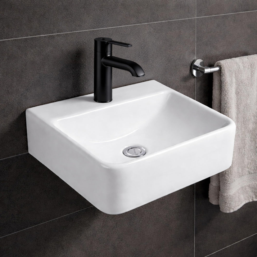 NEG Waschbecken Uno74H (eckig) Hänge-Waschschale/Waschtisch (weiss) mit schmalem Rand und Nano-Besch