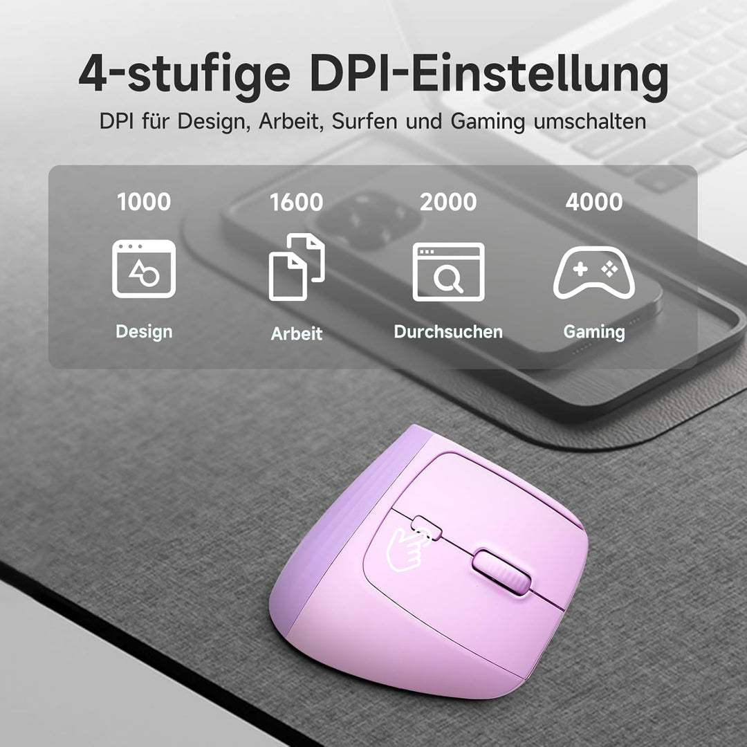 SANWA Ergonomische Maus (2.4G Kabellos + 2 Bluetooth), Leise Klicks Vertikale Maus mit Handballenauf