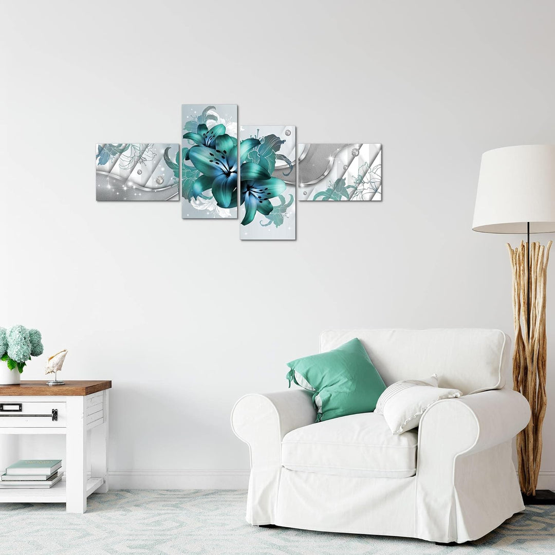 Runa Art Bild Modern Blumen Lilien - Made in Germany - Wandbilder Abstrakt Türkis 4 Teilig 017342a 1
